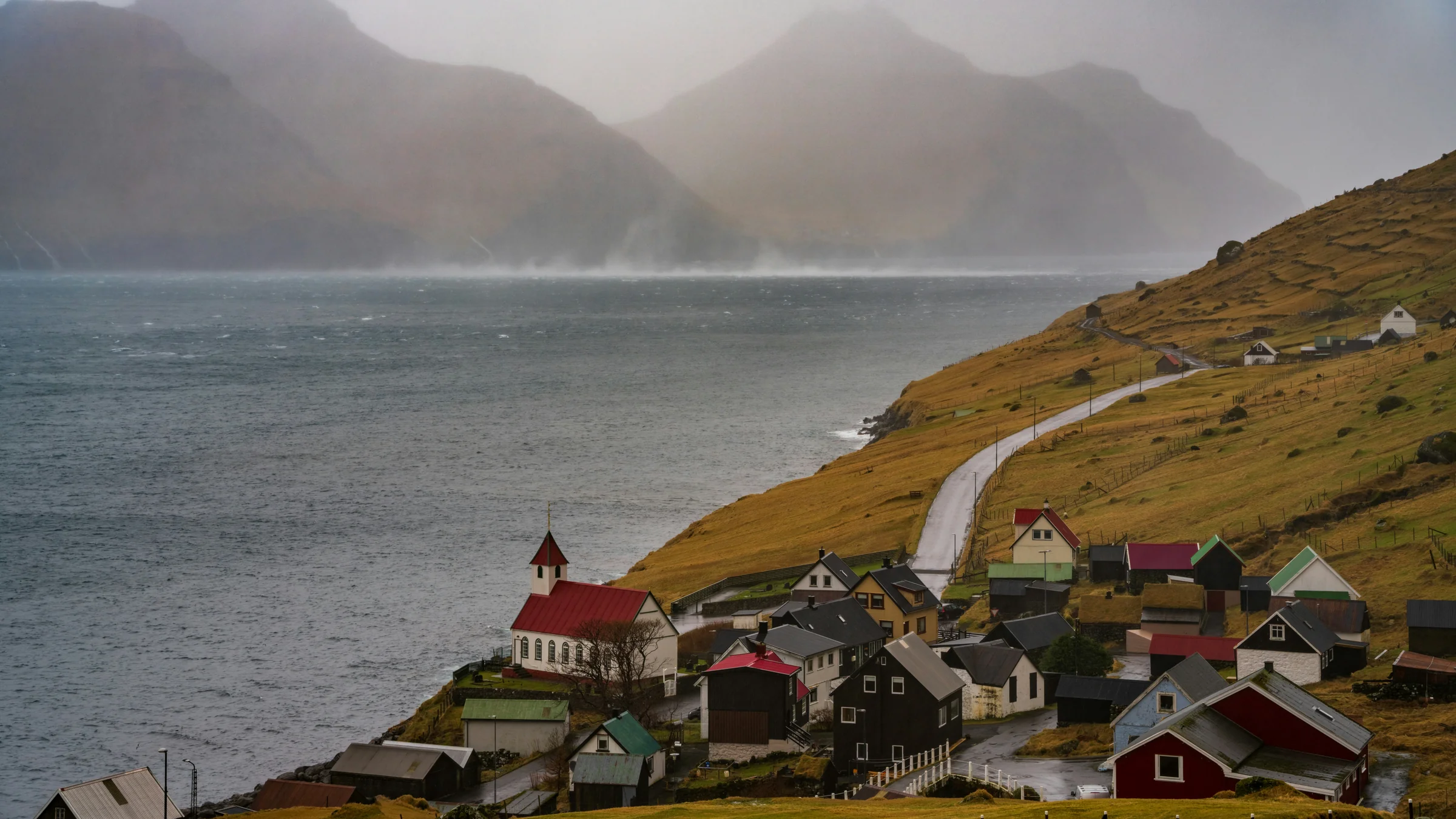 Faroe Islands — North Atlantic cliffs and turf-roofed village